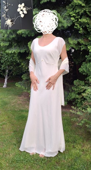 Suknia ślubna, waniliowa + stroik i szpilki z różami do włosów M/L