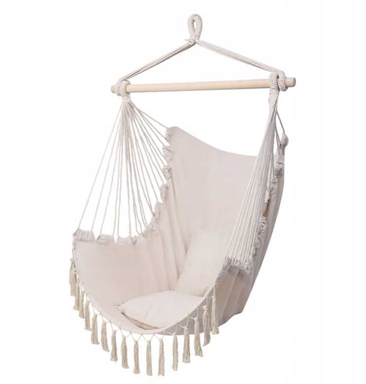 Krzesło brazylijskie  100 cm 120 kg Boho beżowe NOWE wiszące