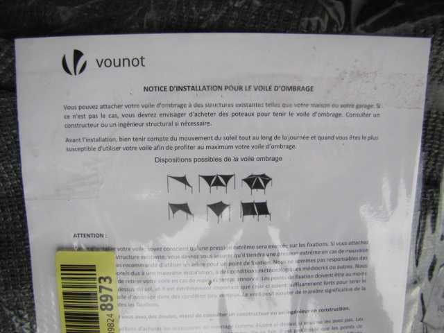 VOUNOT Trójkątny żagiel przeciwsłoneczny na taras, 3 x 3 x 3 m