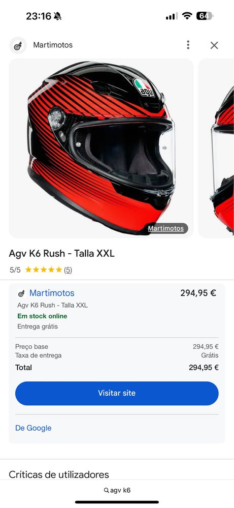 Capacete agv k6 ML com maos livres bluetooth