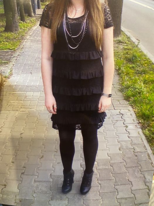 Sukienka falbany koronka Bonprix BPC 40 L 38 M