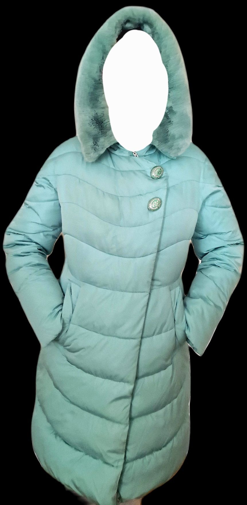 Пуховик, зимняя куртка с кроликом в новом состоянии р. 46-48, S-M-L