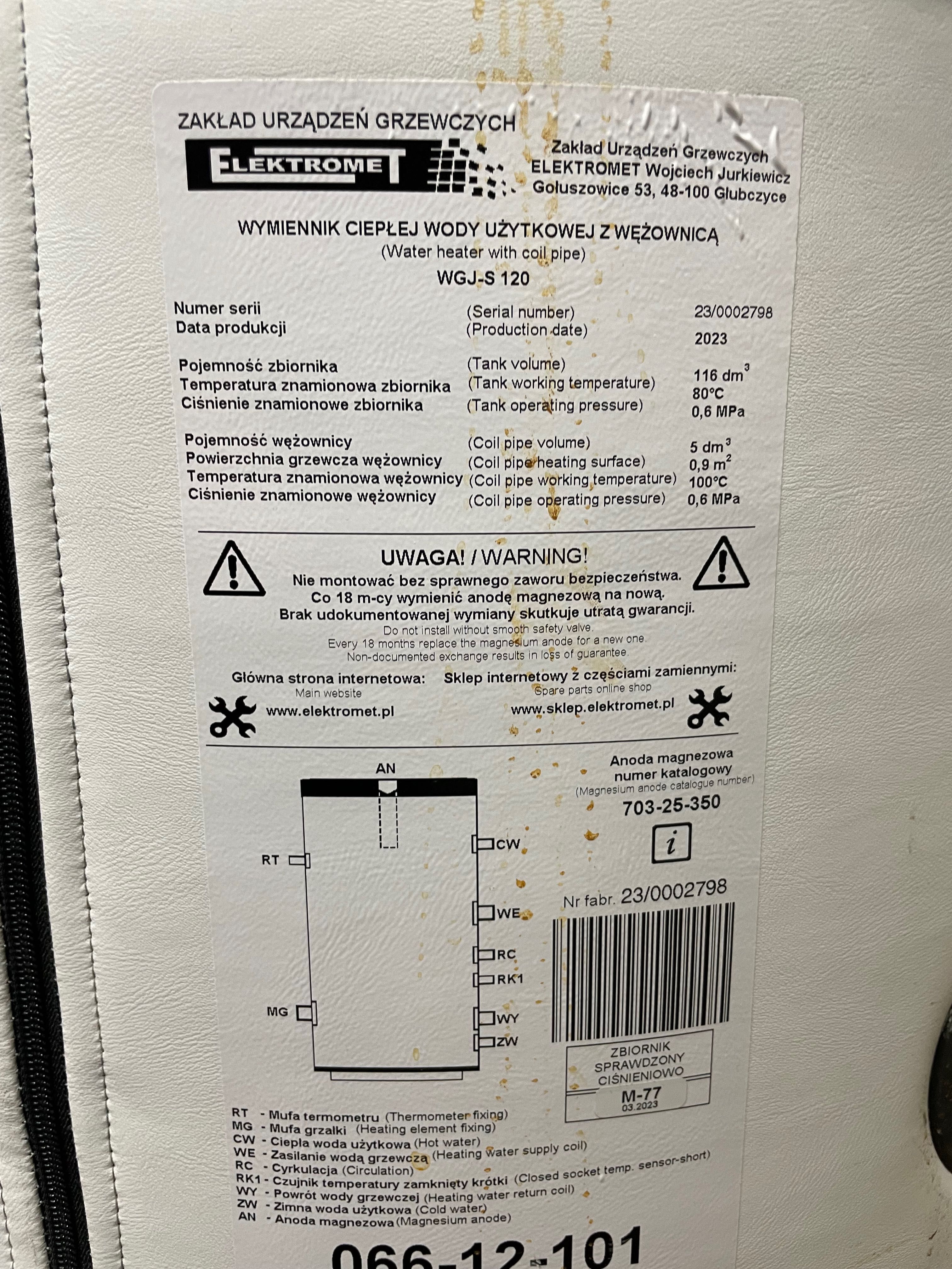 Podgrzewacz 120l. Elektromet WGJ-S