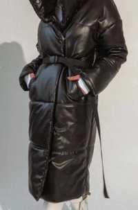 Зимняя длинная кожаная куртка 48-50, не оверсайз+пальто новое подарок