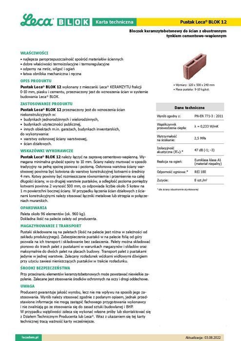 Pustak LECA 12 - Wienerberger - Solbet - Stengel - Poroterm