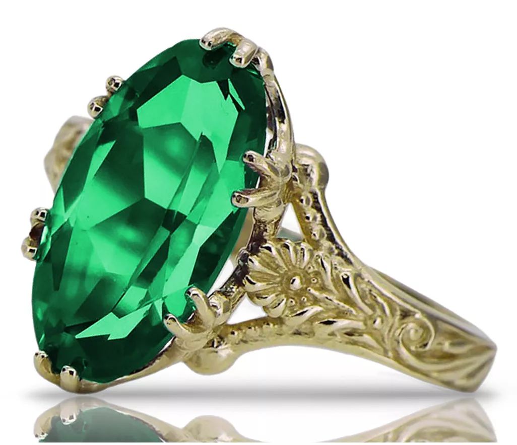 Pierścionek z żółtego 18k złota Szmaragdem vrc084y18k Vint Art Deco P