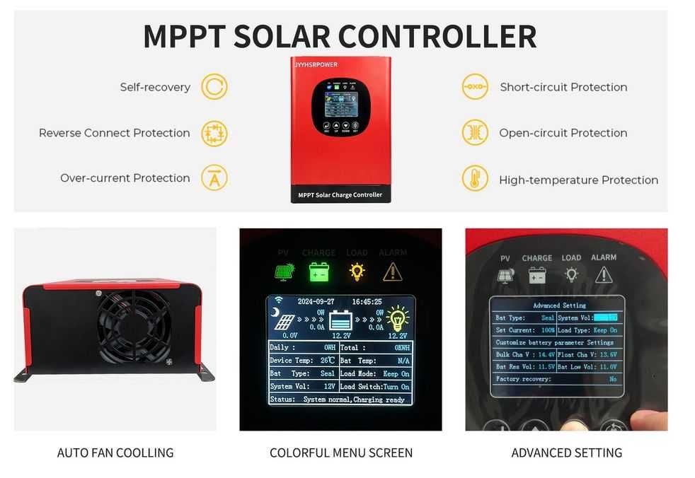Solarny Kontroler Regulator Ładowania Akumulatorów 12V-96V 80A MPPT