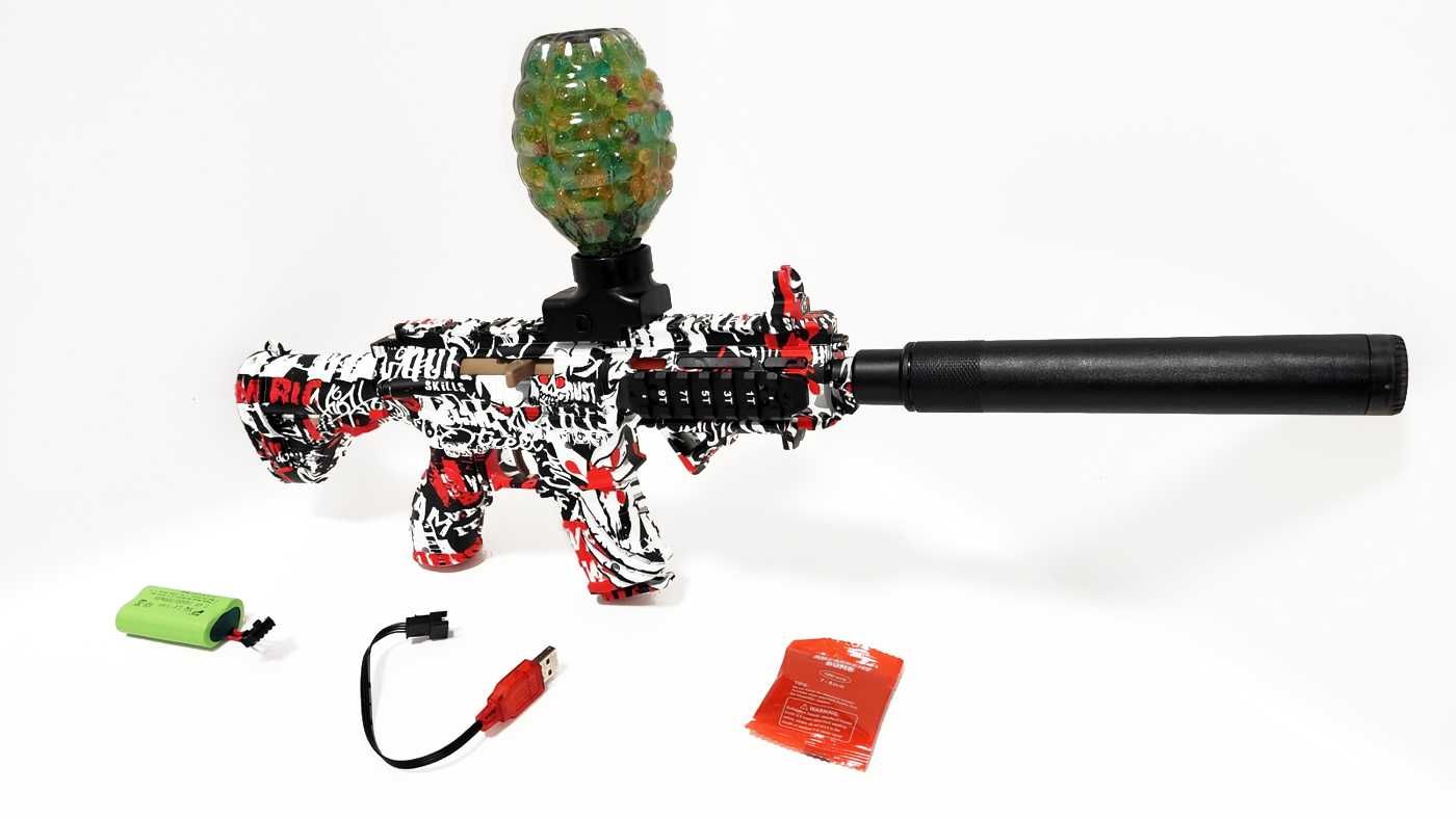 Автомат на орбізах M416 Red з глушником, що світиться, акум. 7.4V