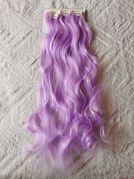 Doczepiane włosy clip in pastelowy fiolet 65 cm 8 tresek