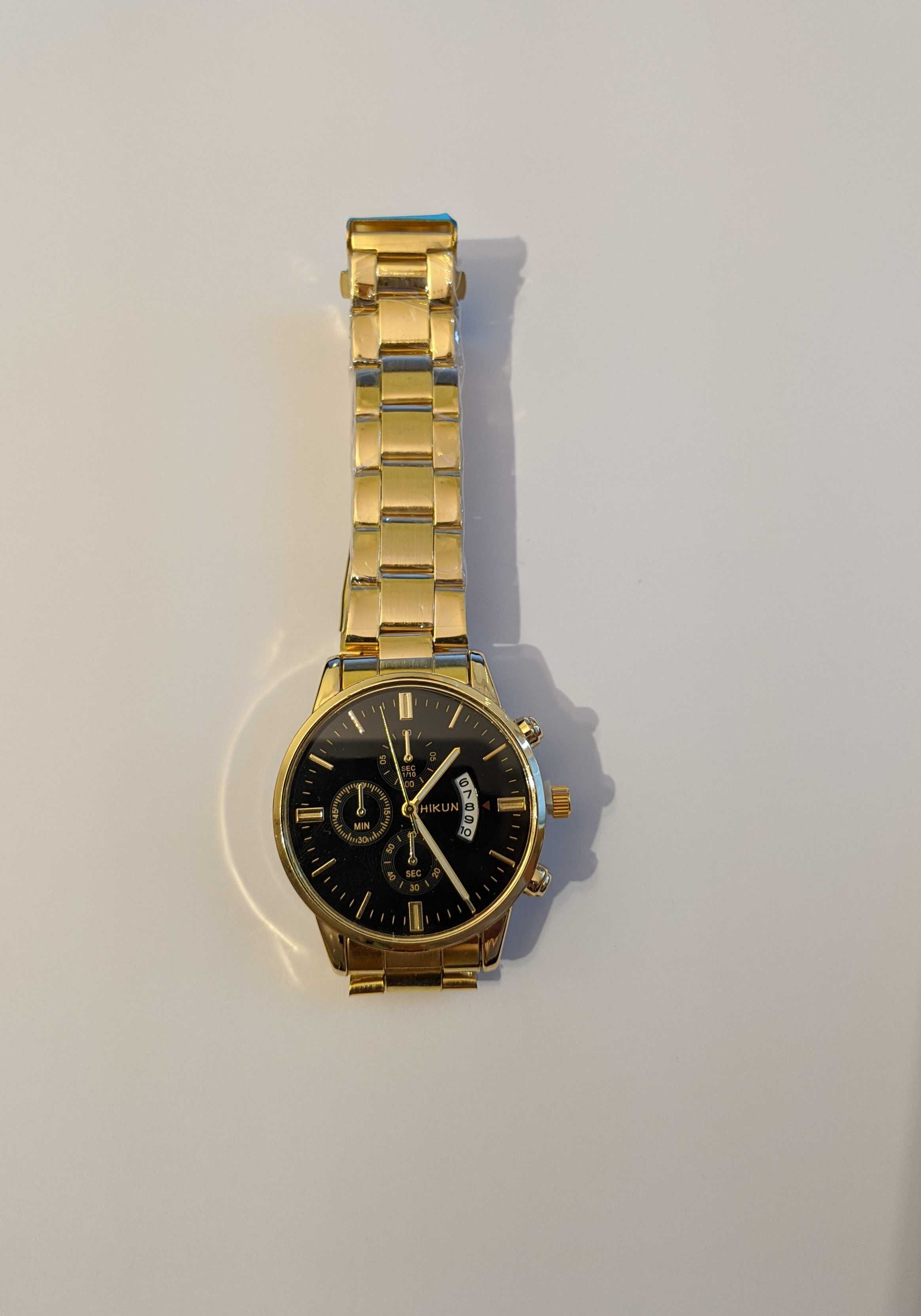 Nowy męski zegarek na bransolecie , bransoleta data kolor złoty