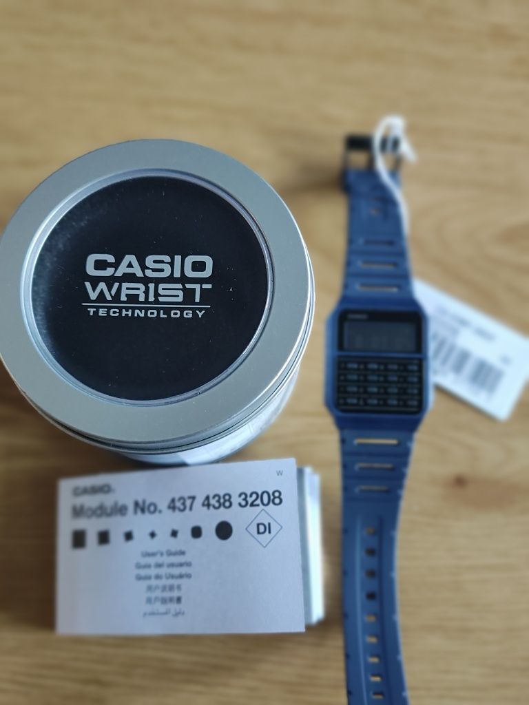 Nowy granatowy zegarek retro Casio z kalkulatorem. Cały zestaw. Szybka