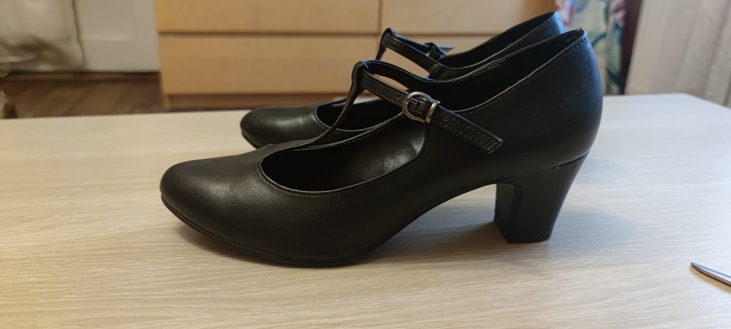 Czółenka półbuty eleganckie słupek retro z paskiem Graceland deichmann