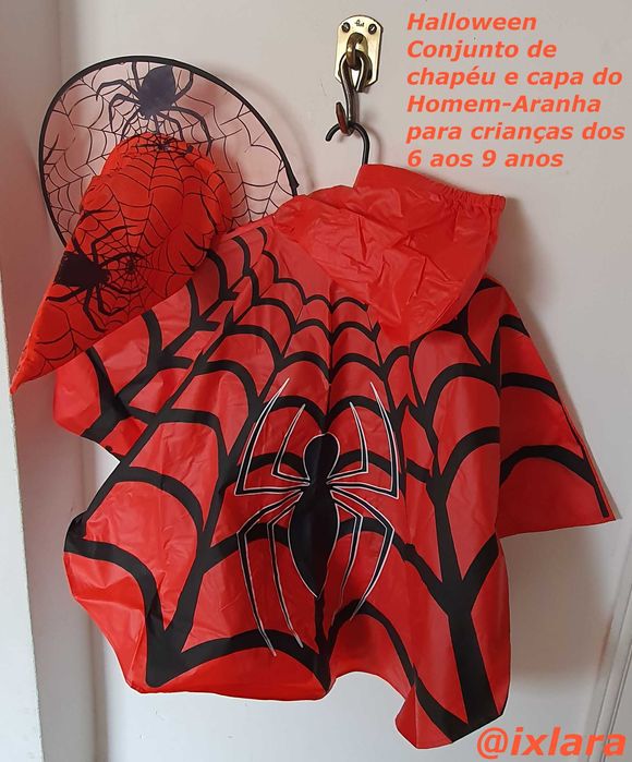 Conjunto de chapéu e capa do Homem-Aranha para crianças 6-9 anos