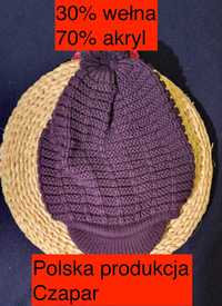Fioletowa ciepła unikalna wełniana czapka z daszkiem bąblem Vintage