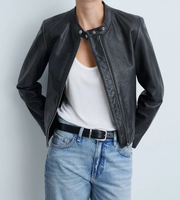 Casaco 100% pele Mango preto XXL