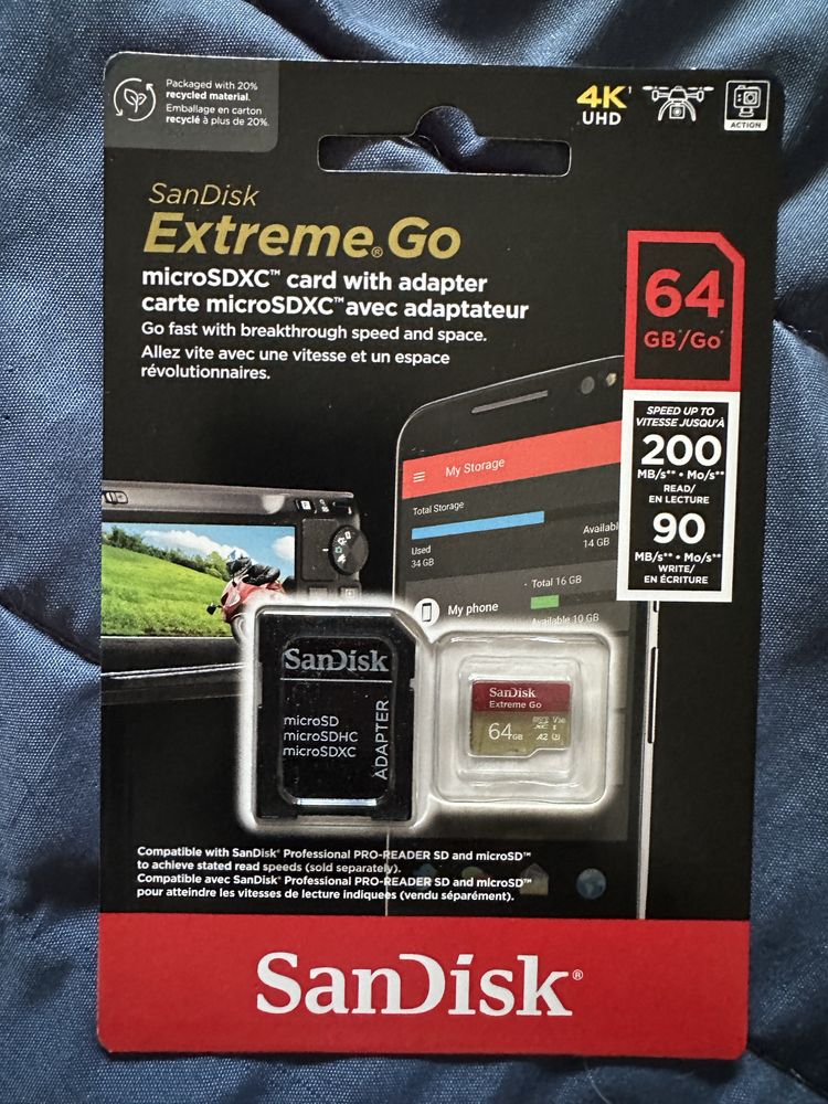 SanDisk 64 GB Extreme Go cartão micro SD Novo