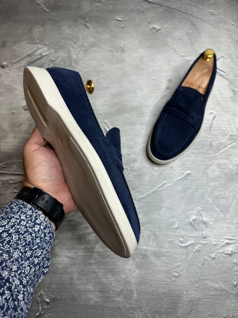 Лоферы Замшевые мужские синие LORO PIANA Suede ROYAL! Туфли Лоферы ХИТ