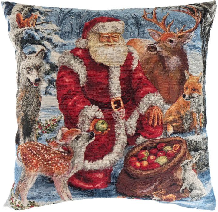 Poszewka 45x45 cm gobelinowa deze Świętym Mikołajem i zwierzętami F203