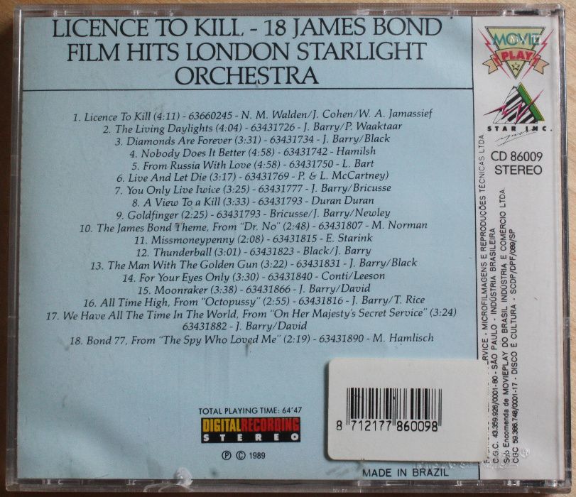007: Banda sonora de filmes, como novo, raro