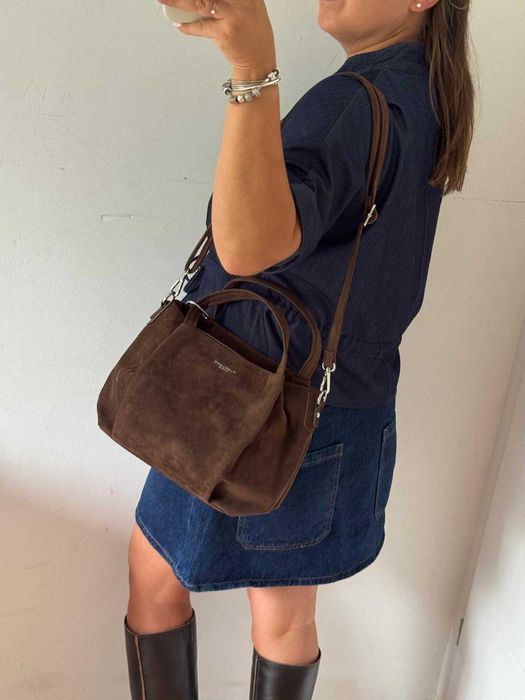 Torebka Flora&Co brązowa czekoladowa zamsz Eco zamszowa shopper brelok