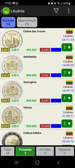 35 moedas UNC comemorativas 2 euros