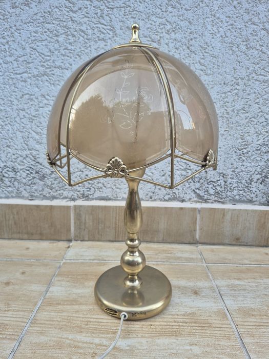 Lampka stojąca nocna vintage szklany klosz