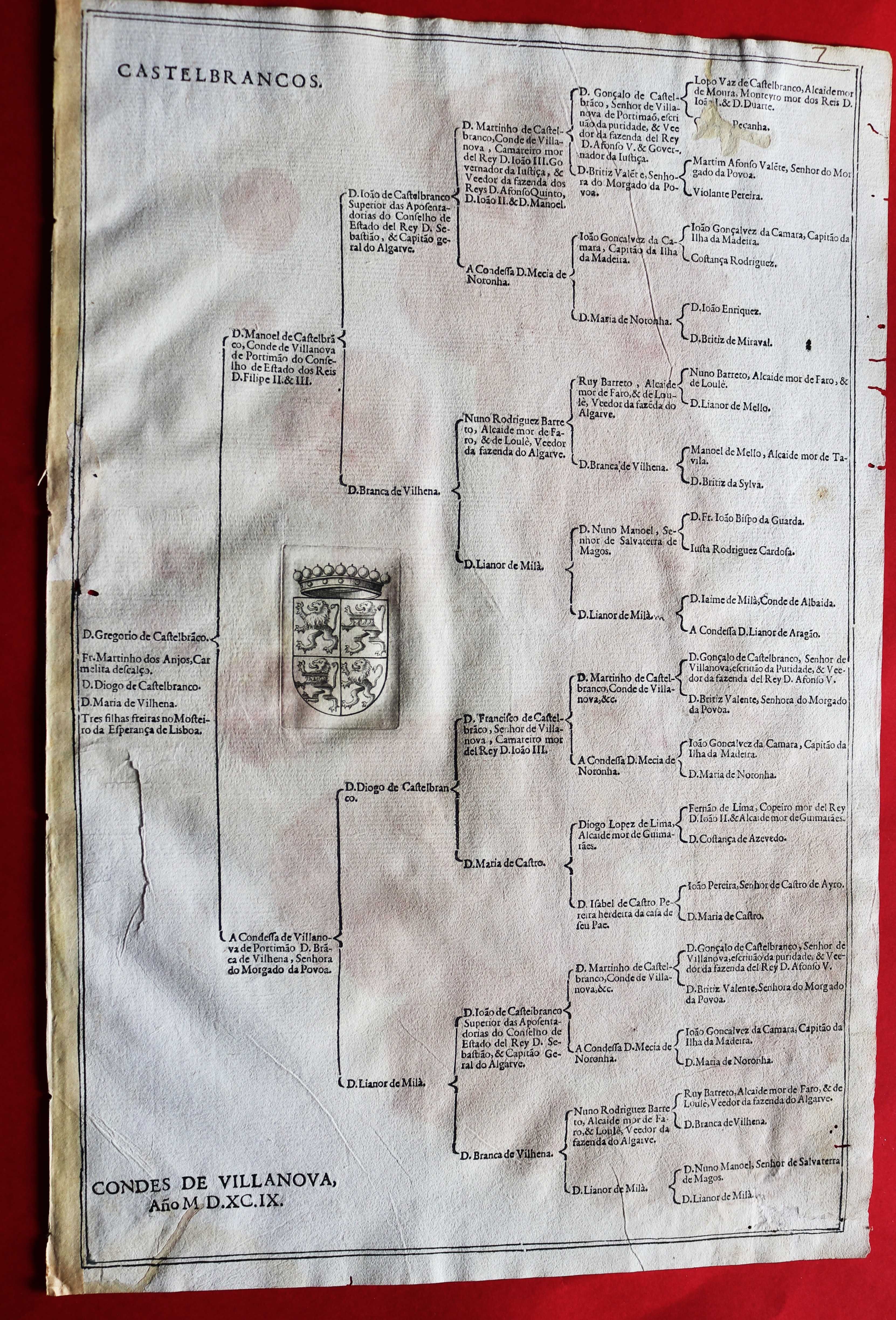 Condes de Vila Nova de Portimão, árvore de costados 1599 rara