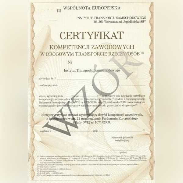 Certyfikat kompetencji zawodowych przewóz osób i rzeczy