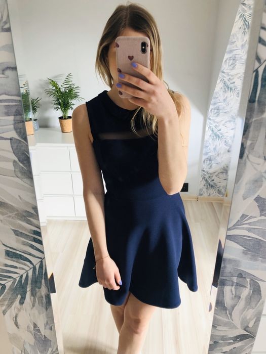 Fioletowa sukienka rozkloszowana elegancka z siateczką Tally Weijl XS