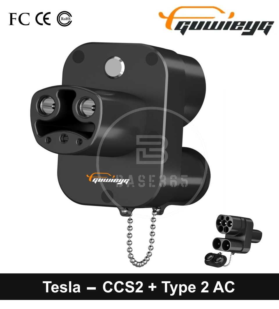 Перехідник, адаптер GUWIEYG 2 в 1 CCS2 + Type 2 (AC) - Tesla (NACS)