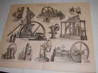 Oryginalne XIX w. grafiki   Maszyny,  urządzenia  do aranżacji wnętrza