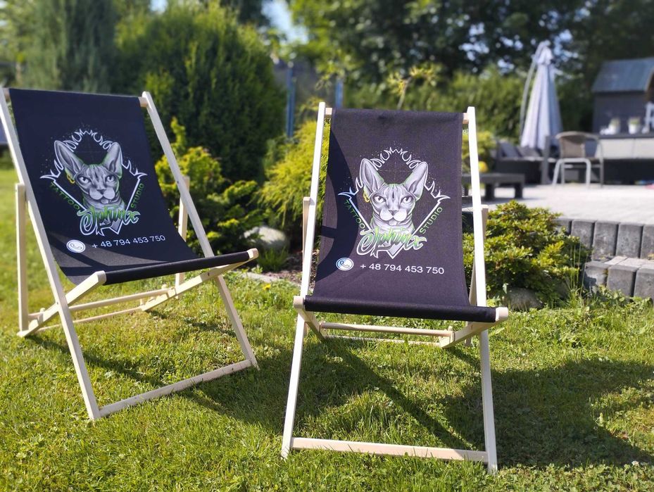 Leżak drewniany plażowy ogrodowy logo napis prezent personalizowany