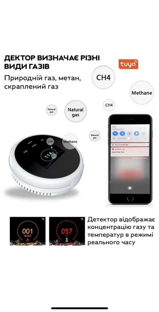 Детектор чадного газу,  GS21 З Tuya Smart Wi-Fi