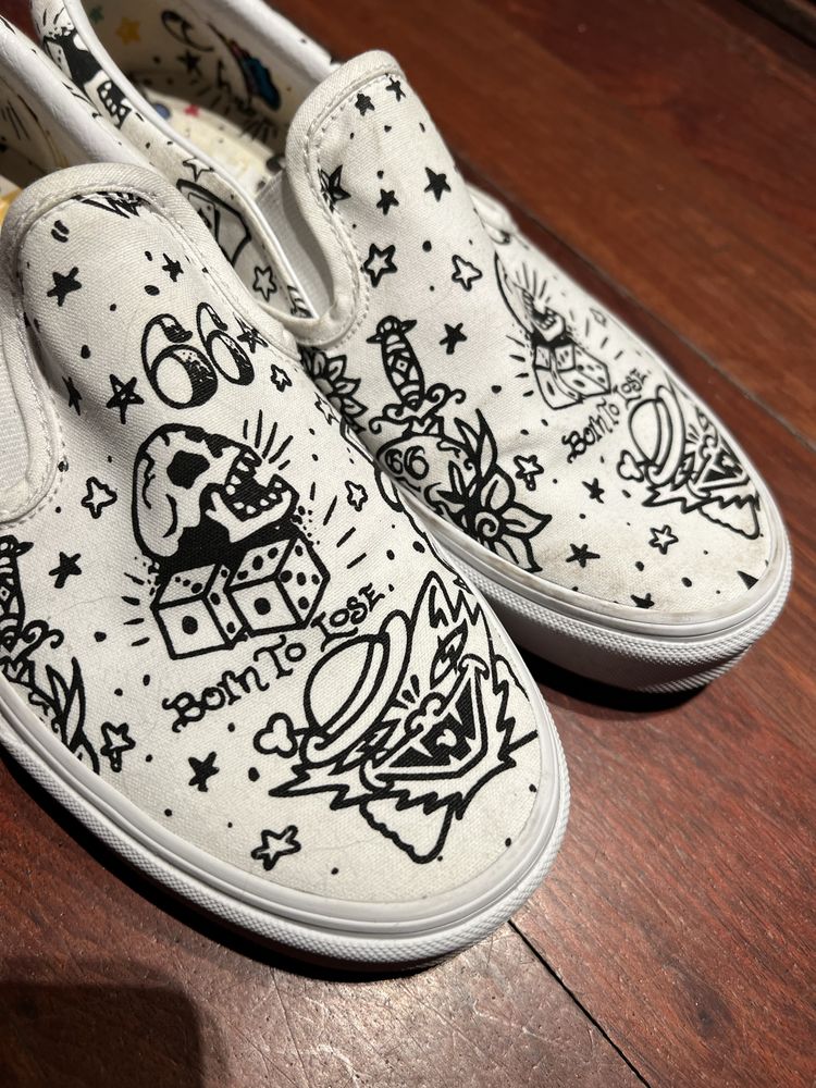 VANS trampki BORN TO IOSE biale z czarnymi motywami