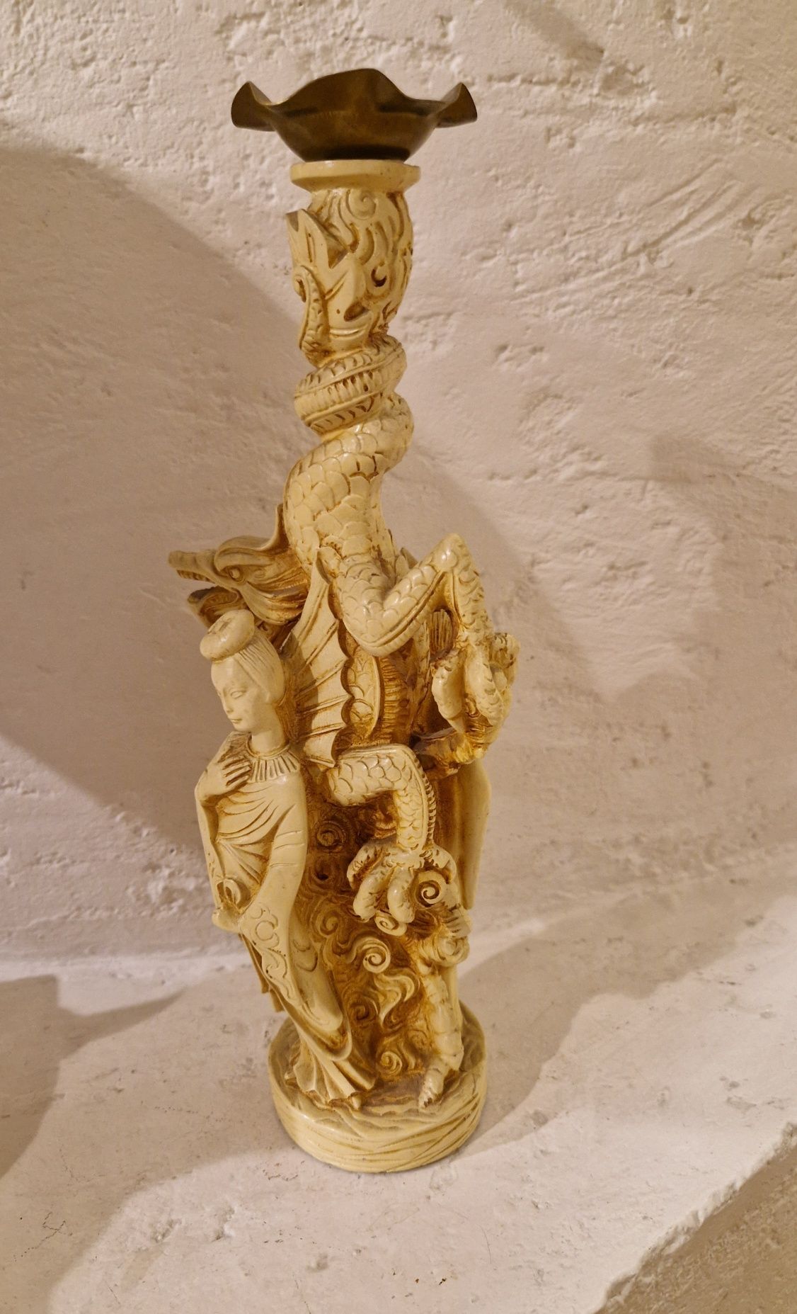Stary ŚWIECZNIK/RZEŹBA/FIGURA azjatycka kolekcjonerska tworzywo vintag