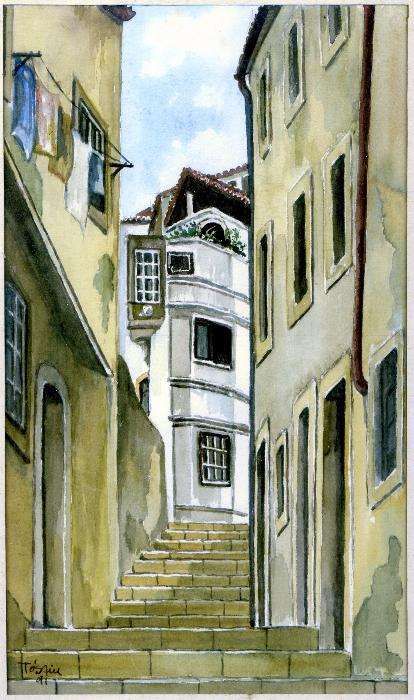 Pinturas de Coimbra, lote de 4 aguarelas originais