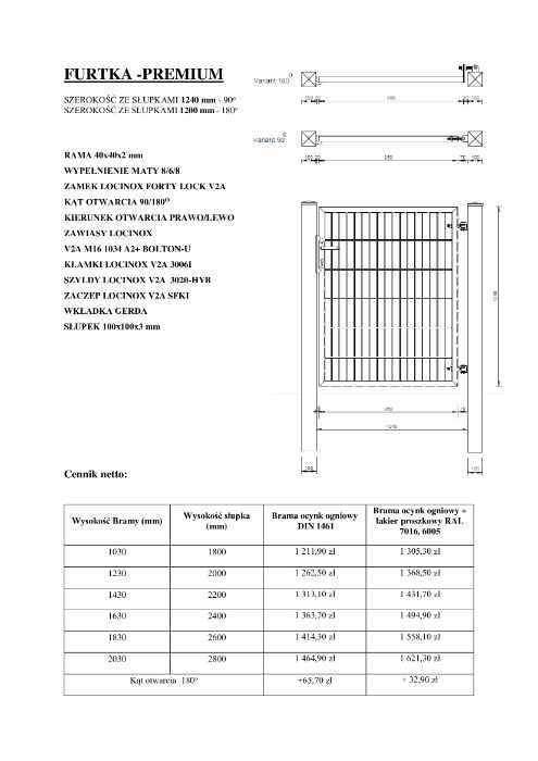 Furtka ogrodzeniowa PREMIUM malowana proszkowo RAL 7016