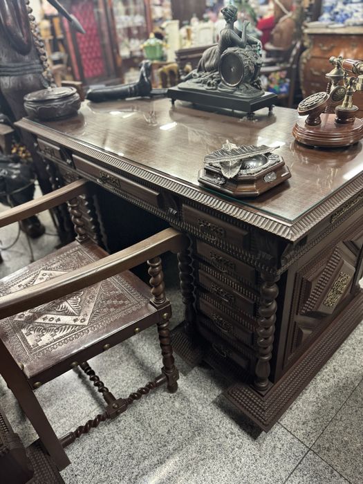 Conjunto Escritório antigo em madeira maciça - Negociável