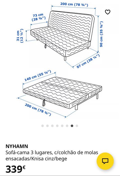Sofa cama sem capa exterior
