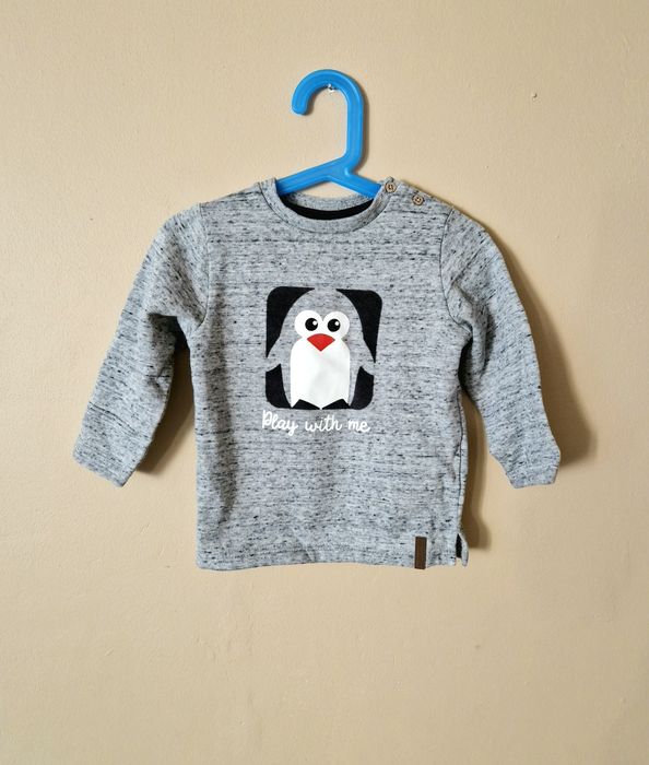 Bluza z Długim Rękawem / Naszywka Pingwin / Napis "Play with me" 92