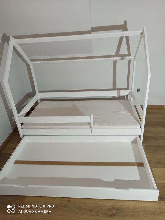 180x80 Łóżko domek białe z pojemną szufladą
