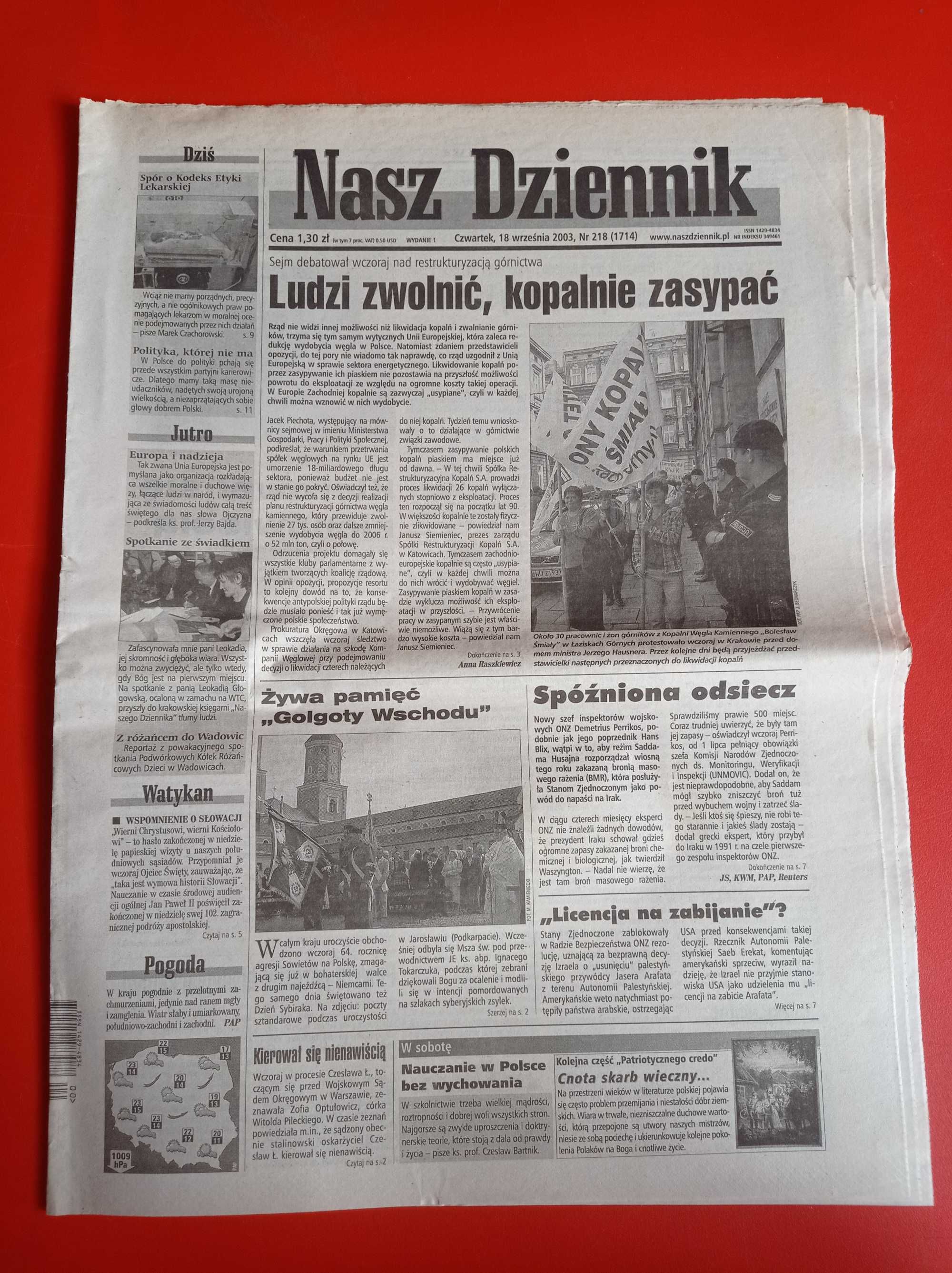 Nasz Dziennik, nr 218/2003, 18 września 2003