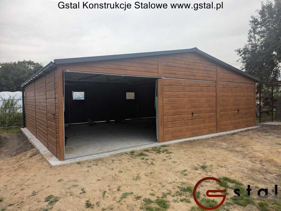 garaż blaszany 9x6 multigloss złoty dąb filc profil ocynk brama