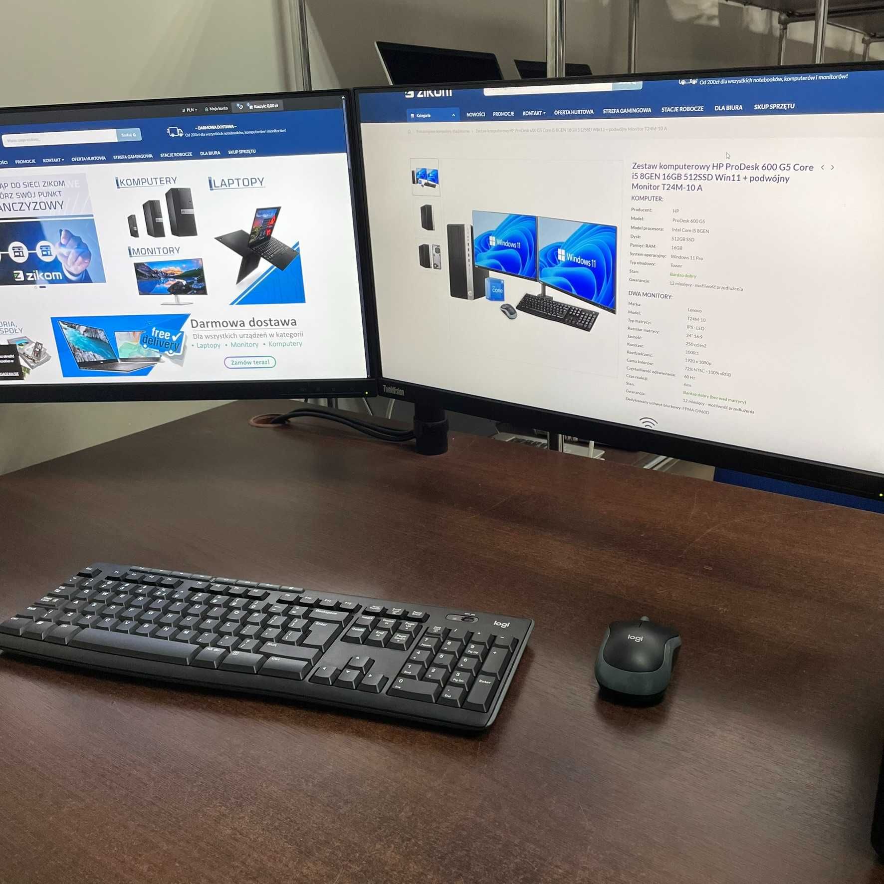 Zestaw HP 600 G5 i5 8GEN 16GB 512SSD Win11 + 2x Monitor Lenovo A
