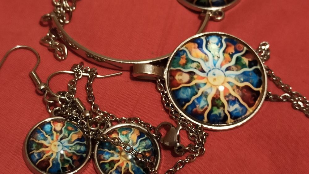 Zestaw biżuterii kolczyki bransoletka medalion mandala