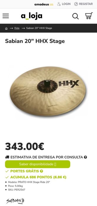 !!! BARATO !!! SABIAN HHX 20" STAGE RIDE