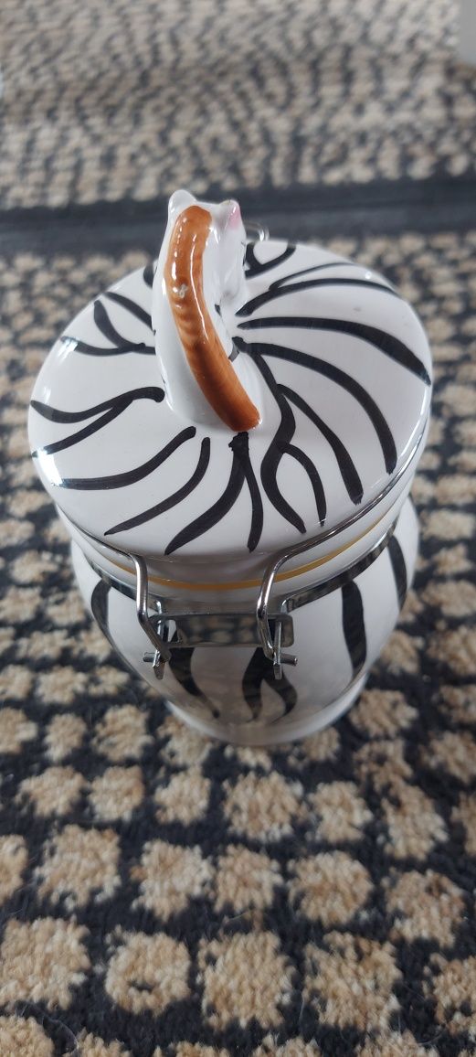 Pojemnik PRL ceramiczny na cukier sół safari vintage nowy
