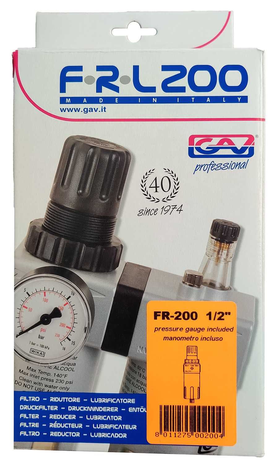 Reduktor filtr do instalacji sprężonego powietrza 1/2" FR-200 GAV