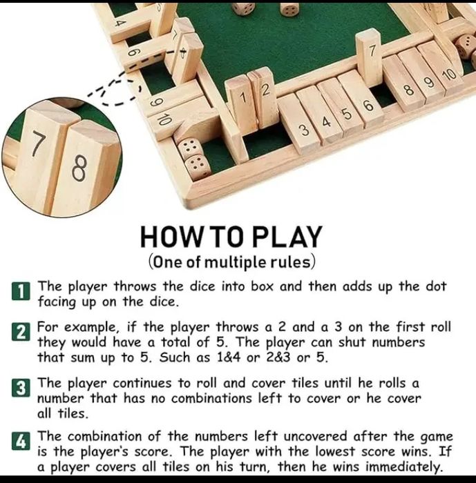 Игра Закрой коробку / Shut the box, популярная игра из дерева, цифры