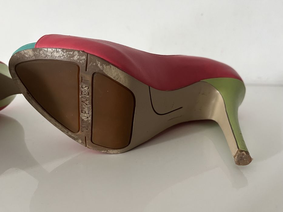 Pięknie szpilki buty lato Nine West jak nowe 6,5 koralowe limonkowe